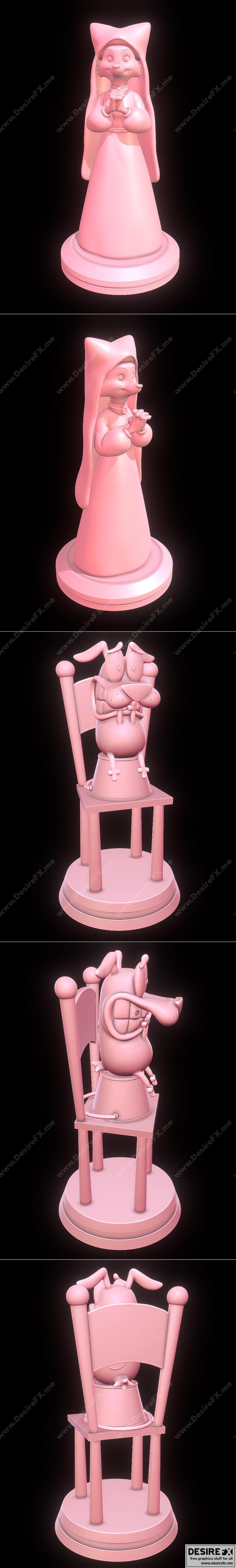 勇敢的懦夫狗与玛丽安——木偶侠3D打印模型|Courage the Cowardly Dog and Maid Marian – Robin Hood – 3D Print Model STL