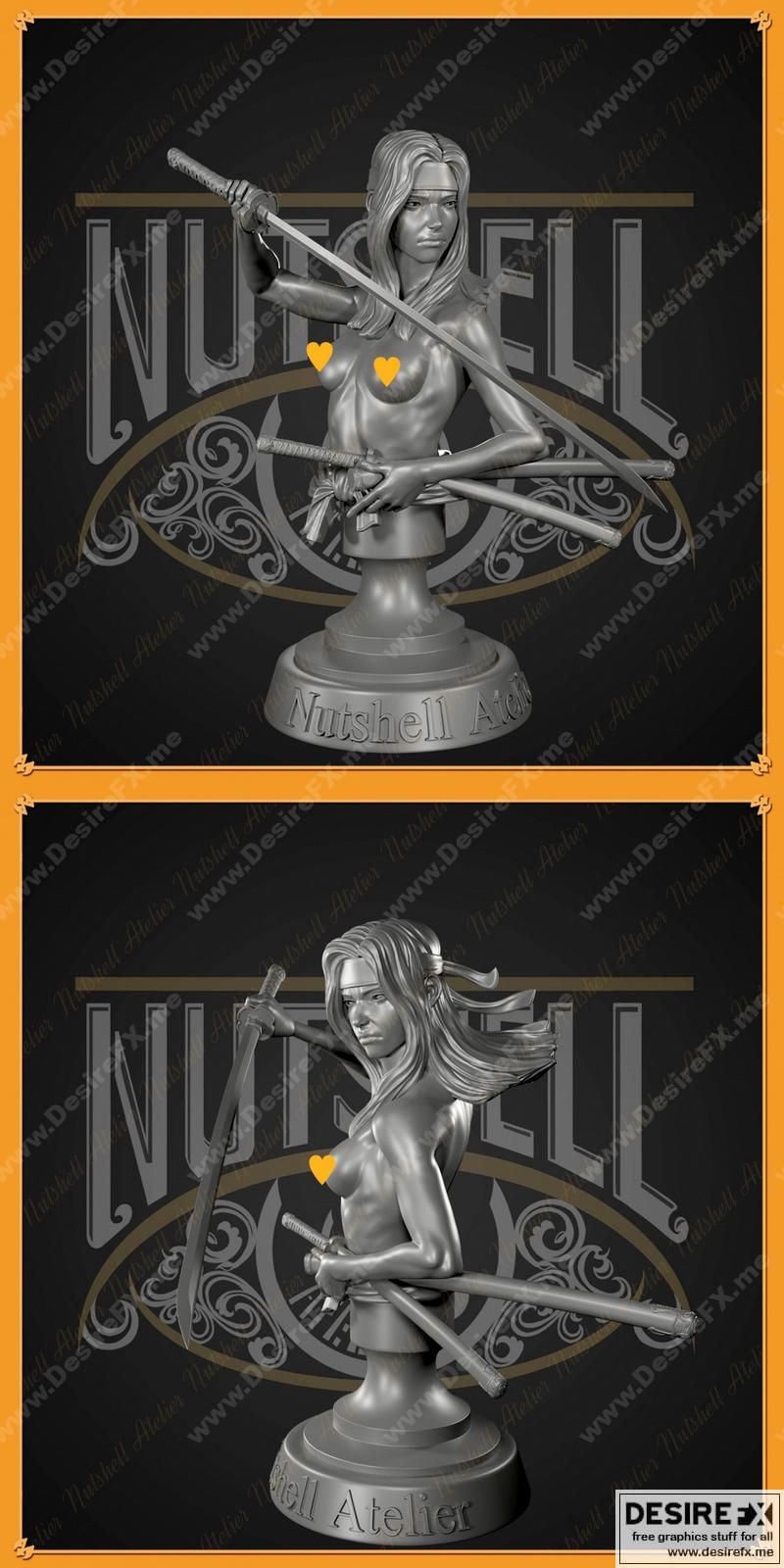 Nutshell Atelier - 纯色忍者人像 - 3D打印模型|Nutshell Atelier – Nude Ronin Bust – 3D Print Model