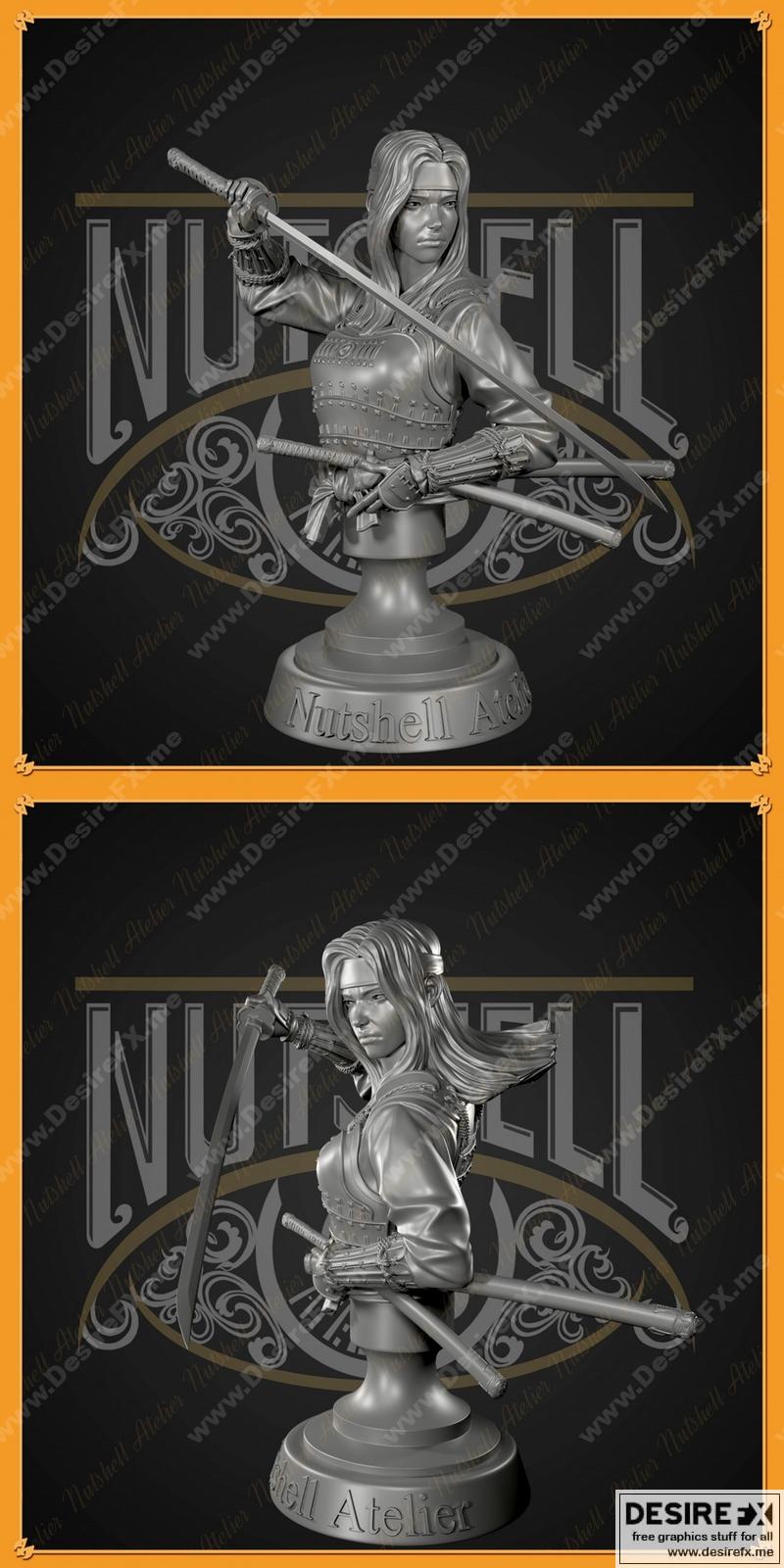 Nutshell Atelier - 机械忍者立牌 - 3D打印模型|Nutshell Atelier – Ronin Bust – 3D Print Model