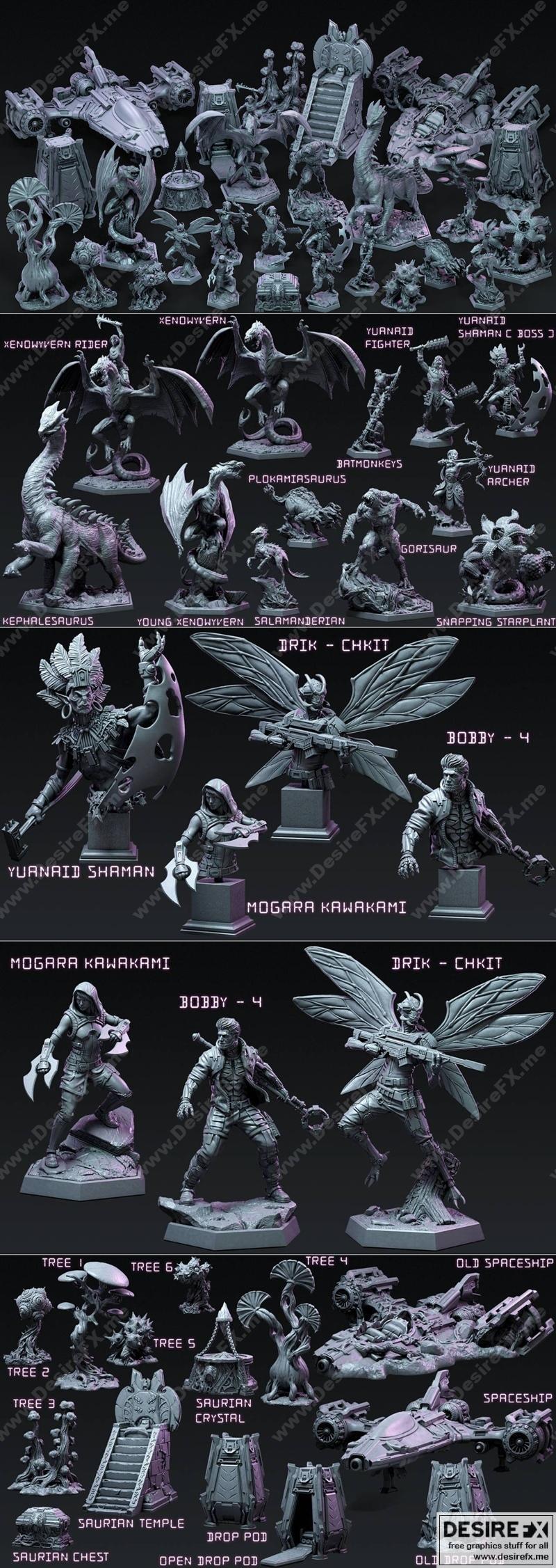 洛特工作室科幻微型模型——爬行类原住民外交 2021年 3D打印模型|Loot Studios Sci-fi Miniatures – Saurian Native Diplomacy October 2021 – 3D Print Model STL