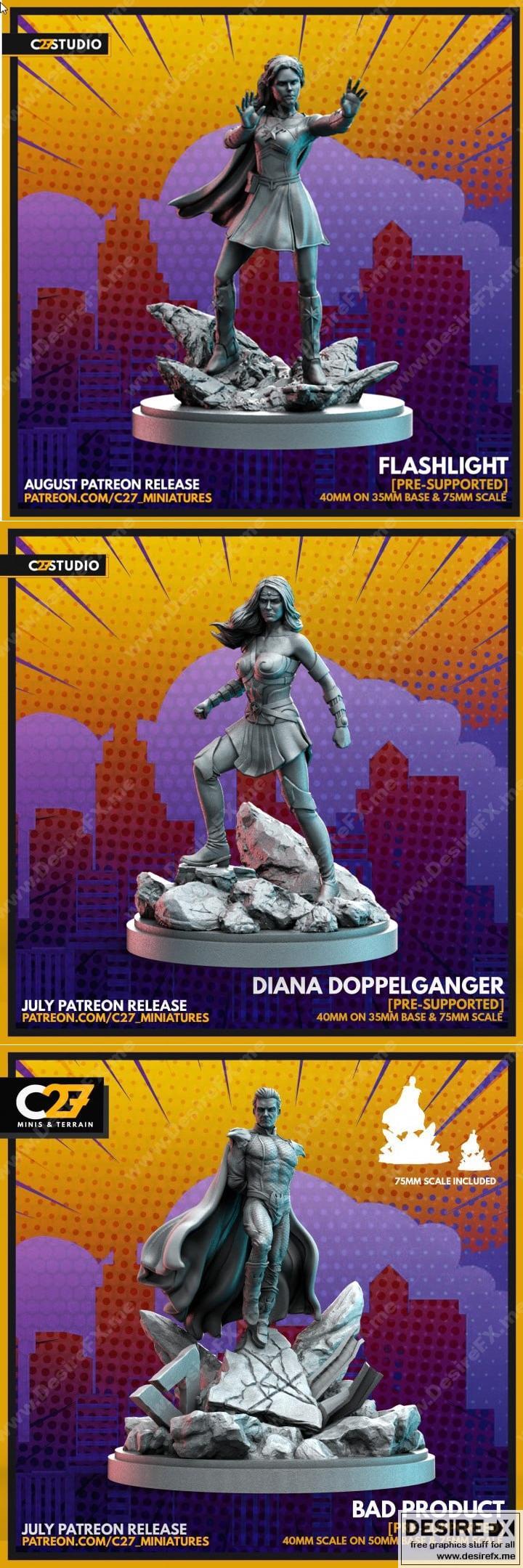 C27迷你模型：手电筒角色 Diana 二重身 3D打印模型|C27 Miniatures – Flashlight, Diana Doppelganger, Bad Product – 3D Print Model STL
