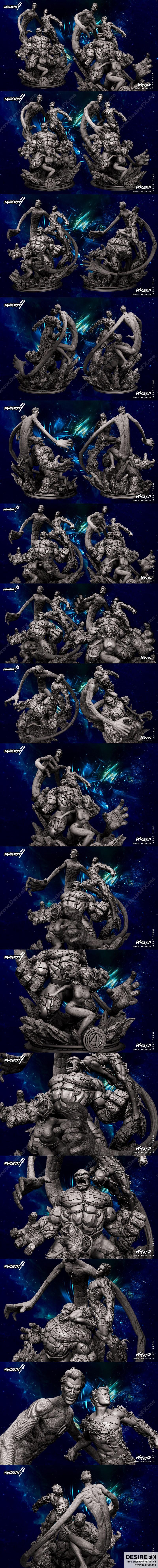 Fantastic Four四人组3D打印模型雕塑|Fantastic Four – 4F Base Diorama (Jessica Marie Alba, Michael Chiklis, Ioan Gruffudd, Christopher Robert – Chris) – Marvel – Wicked – 3D Print Sculpture STL