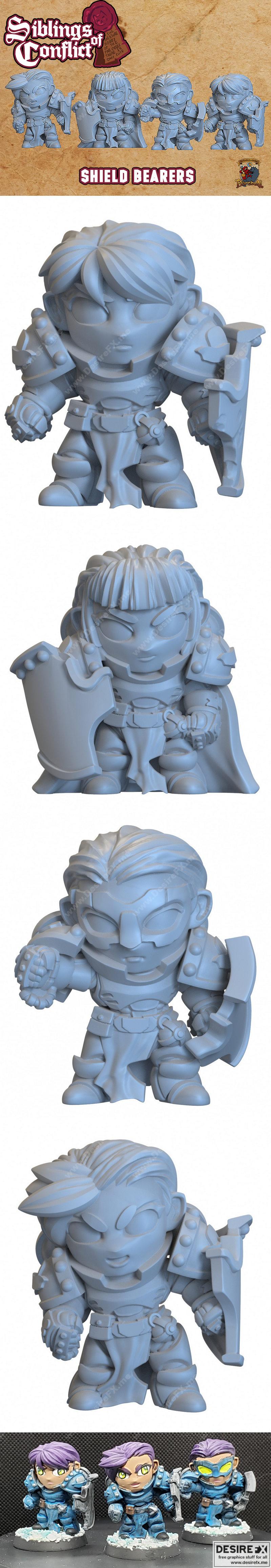冲突双生：盾之守护者 3D打印模型|Capsule Chibi – Siblings of Conflict – Shield Bearers – 3D Print Model