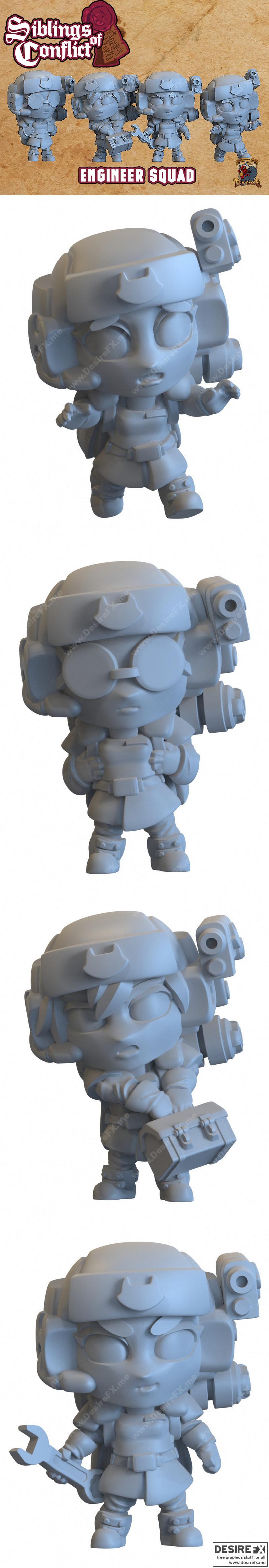 冲突兄弟——工程队3D打印模型|Capsule Chibi – Siblings of Conflict – Engineer Squad – 3D Print Model