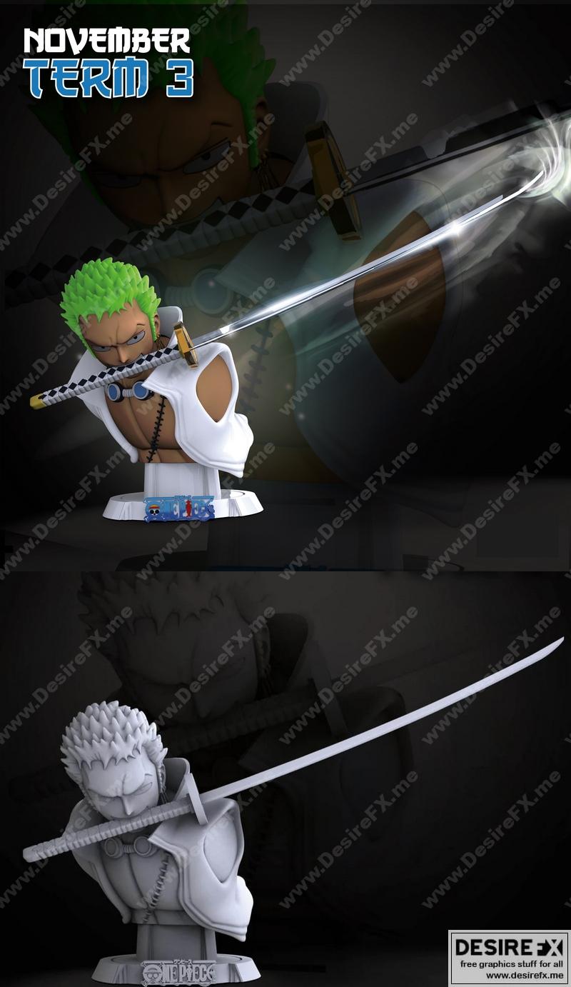 《海贼王Zoro 3D打印模型》|Roronoa Zoro Bust from One Piece – 3D Print Model