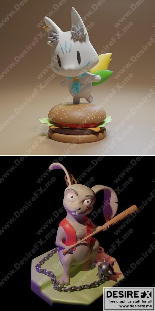 福波姬日本吉祥物与末日兔——3D打印模型|Fubuki Japanese Mascot and Apocalypse Rabit – 3D Print Model STL