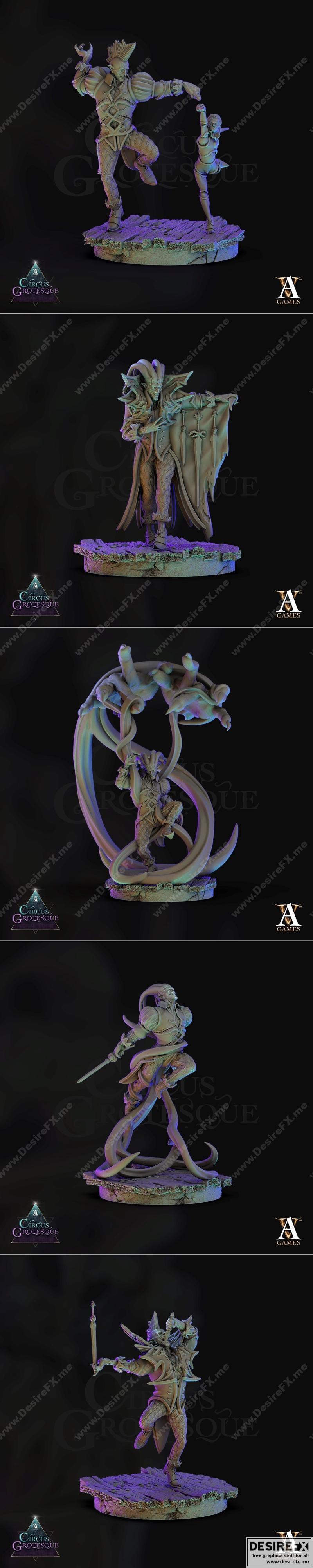 Archvillain Games《怪诞马戏团》角色模型3D打印版|Archvillain Games – Circus Grotesque – Circus Jesters – 3D Print Model STL