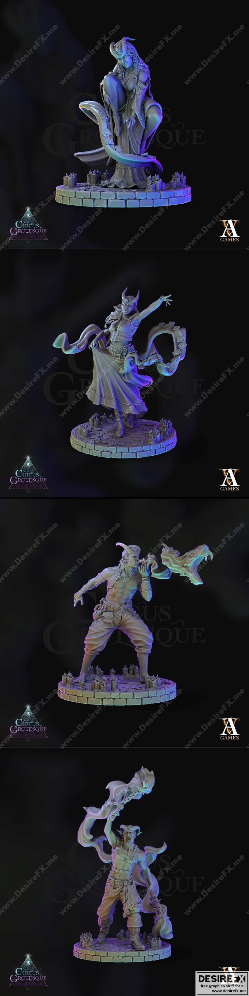 Archvillain Games《怪诞马戏团》矮人恶魔族3D打印模型|Archvillain Games – Circus Grotesque – Chaval Tieflings – 3D Print Model STL