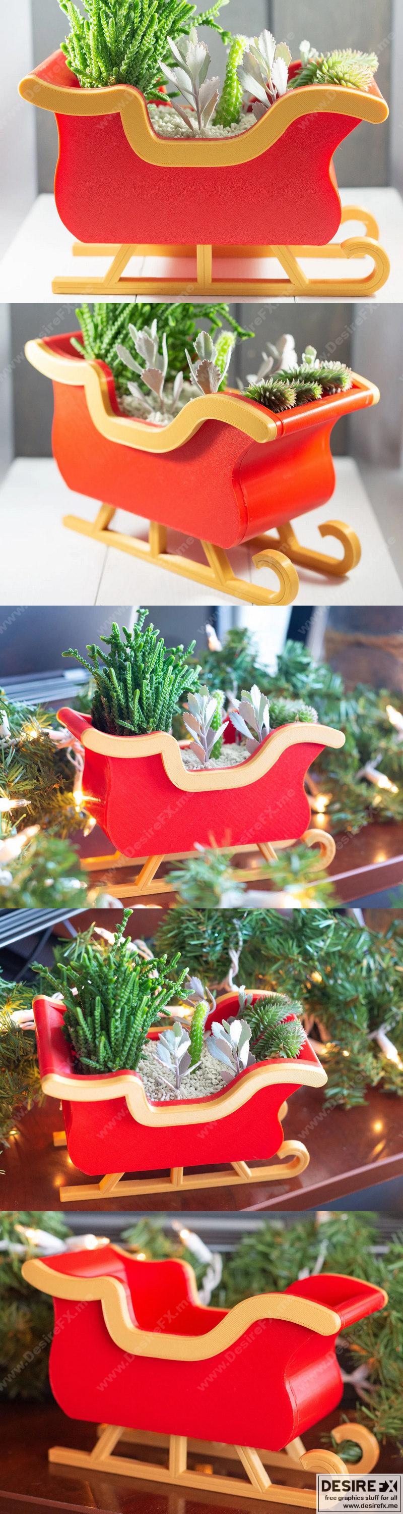 圣诞雪橇装饰花盆 - 3D打印模型|Christmas Sleigh Decorplanter – 3D Print Model