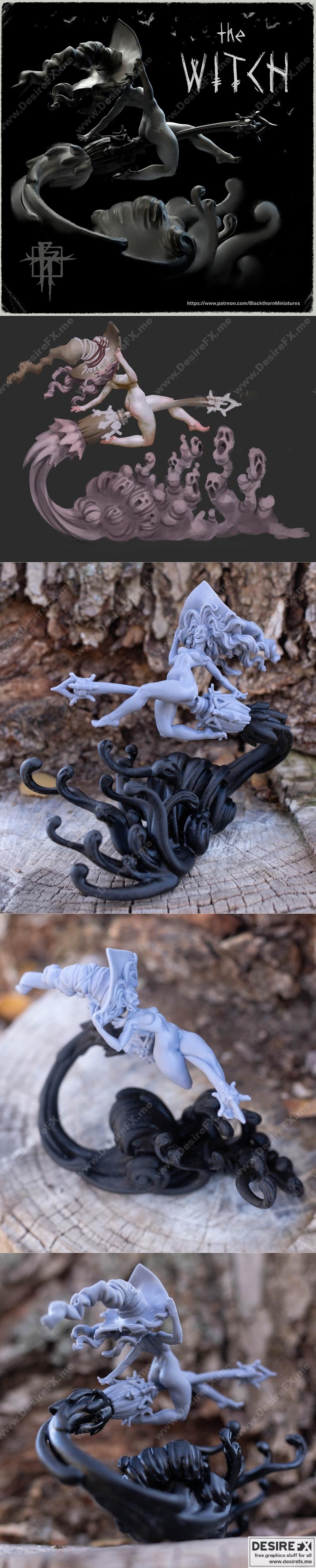 黑thorn迷你模型——女巫3D打印雕塑|Blackthorn Miniatures – The Witch – 3D Print Model STL