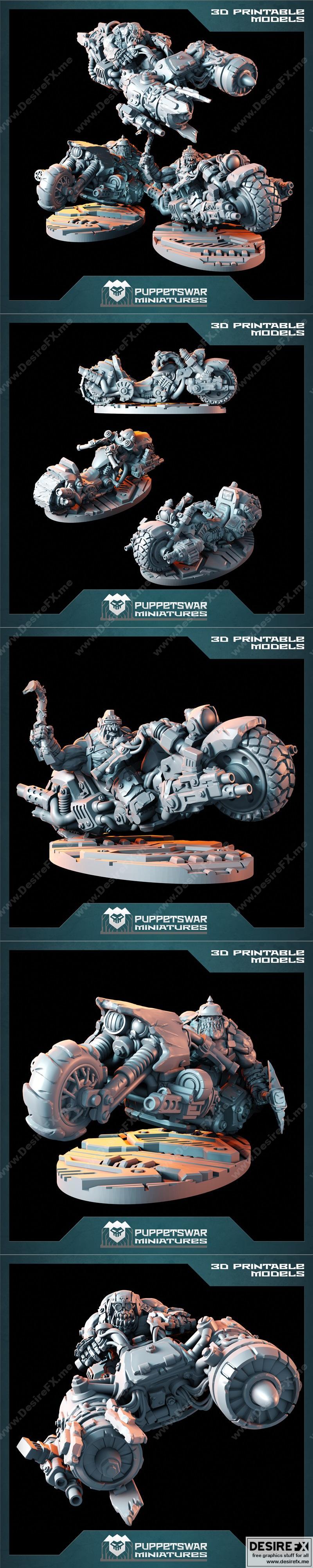 Puppetswar小模型：兽人骑手套装 3D打印模型|Puppetswar Miniatures – Orc Bikers Set B – 3D Print Model STL