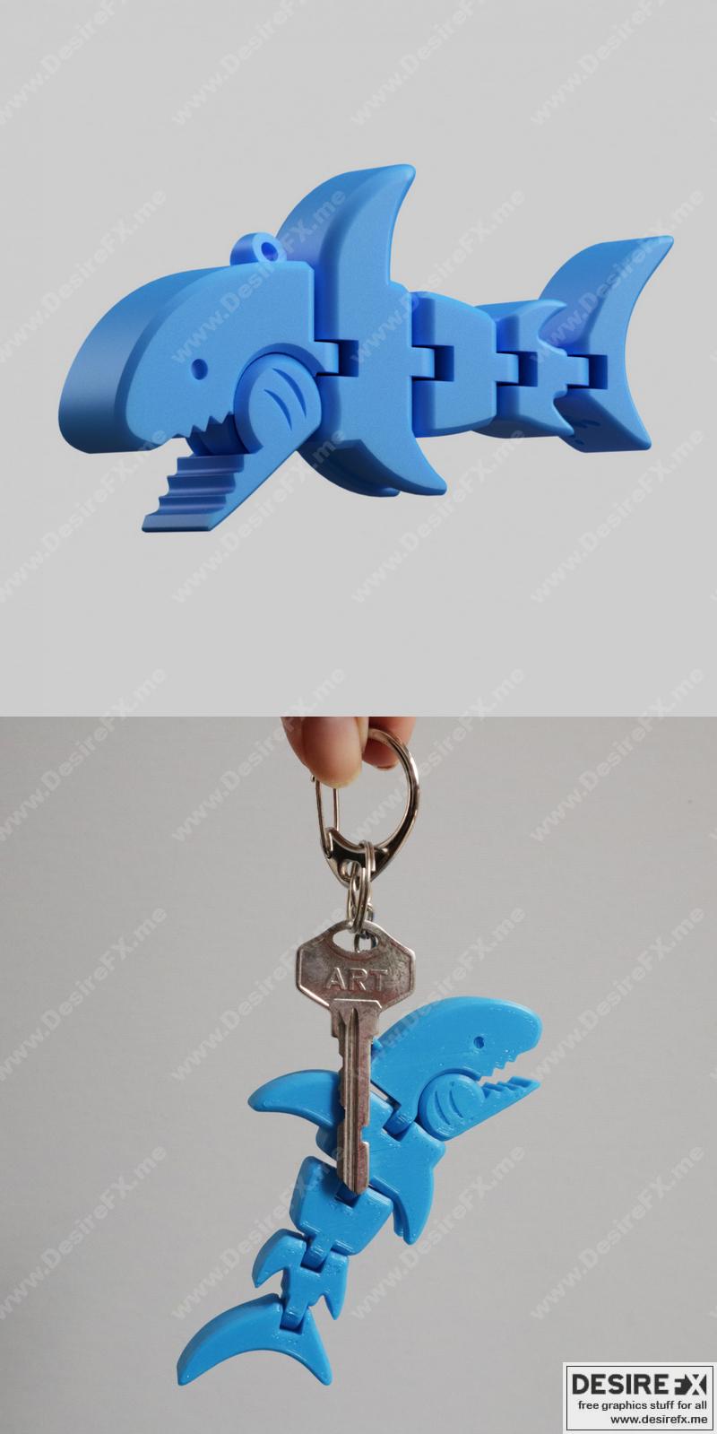 小巧灵活鲨鱼钥匙扣——3D打印模型|Tiny Shark Flexy Keychain – 3D Print Model