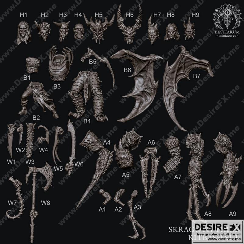 Bestiarum迷你模型：斯克罗戈特族角色3D打印套件|Bestiarum Miniatures – Skragoth Tribe Kitbash Set – 3D Print Model