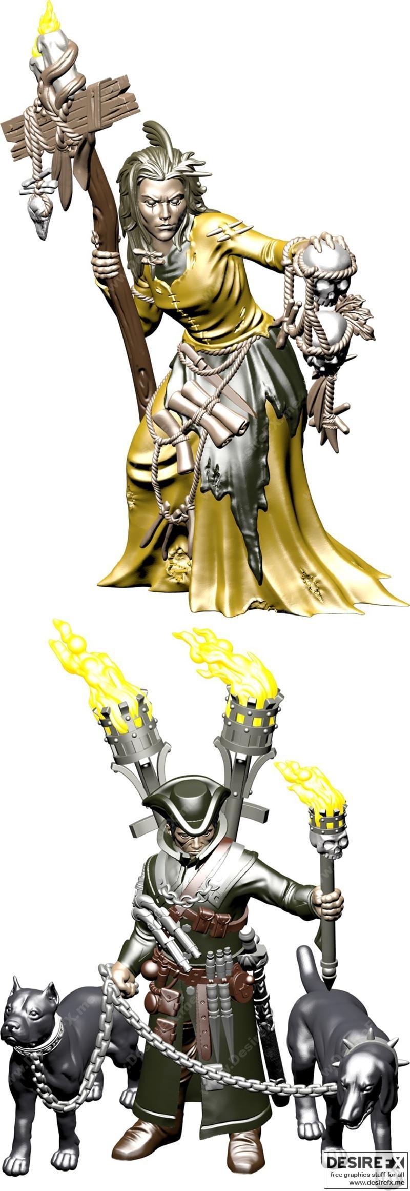 异教实验室中的女巫与女巫猎人3D打印模型|Witch and Witch Hunter from Heresy Lab – 3D Print Model STL