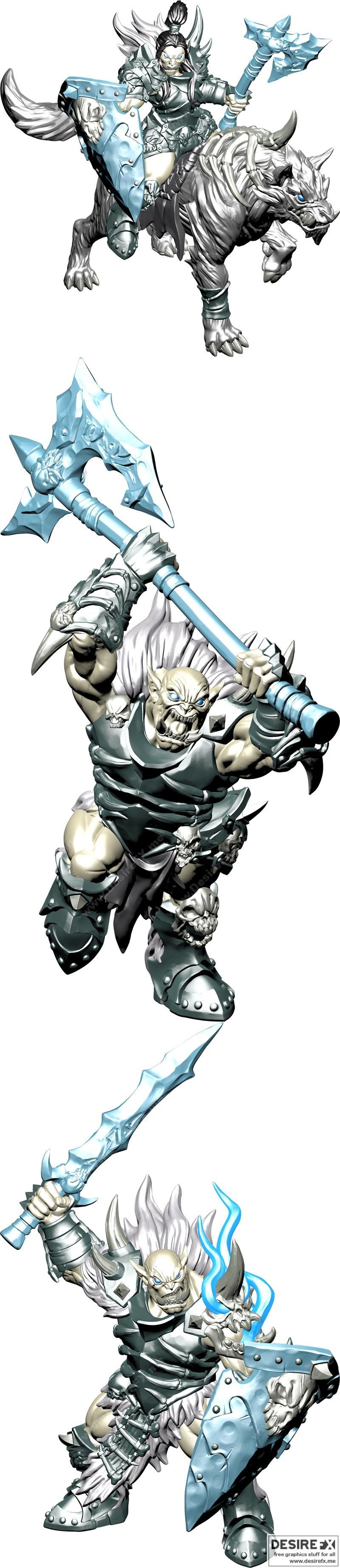 兽人守护者与兽人巨斧模型——3D打印雕塑|Worg Raider Guard and Orc Great Axe and Orc Guard – 3D Print Model STL