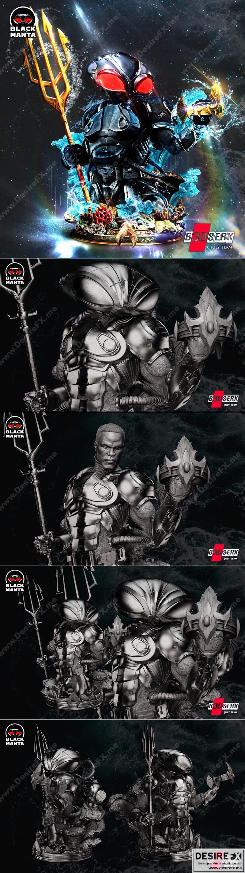 B3DSERK – 黑曼托模型 – 3D打印雕塑|B3DSERK – Black Manta Bust – 3D Print Model STL