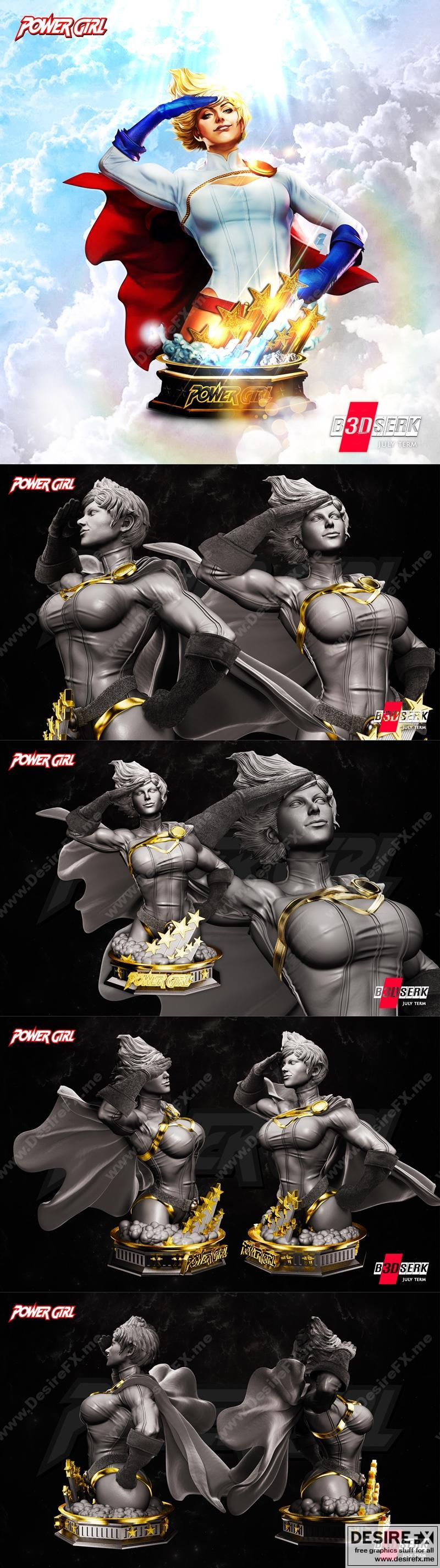 B3DSERK - 动漫角色Power Girl立体模型3D打印文件|B3DSERK – Power Girl Bust – 3D Print Model STL