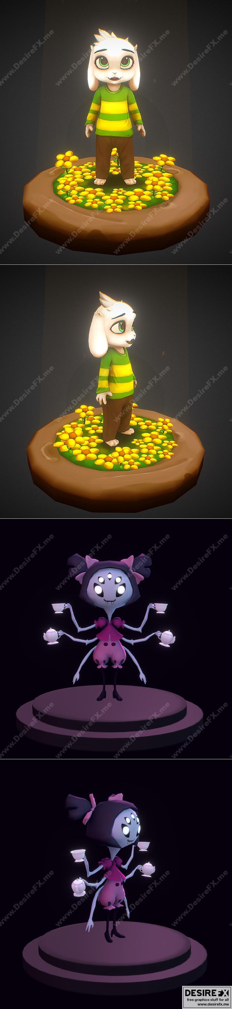 Kid Asriel与Muffet 3D打印模型|Kid Asriel and Muffet – 3D Print Model STL