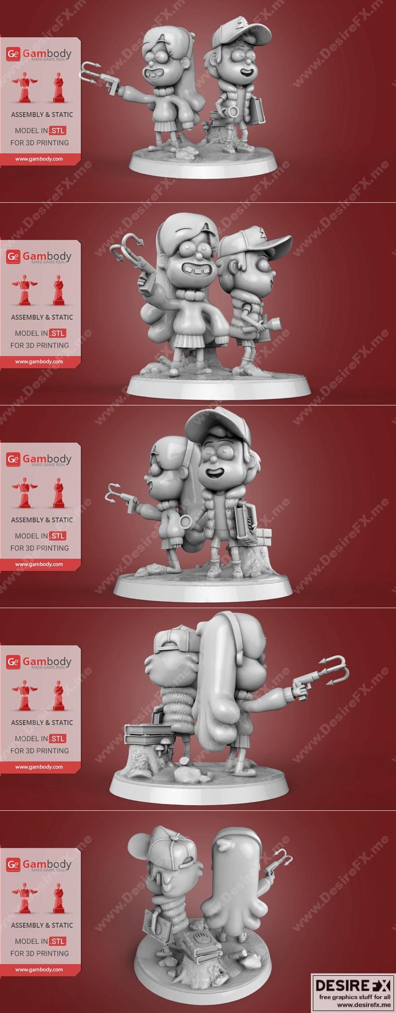 Dipper和Mabel 3D打印模型|Dipper and Mabel – 3D Print Model STL