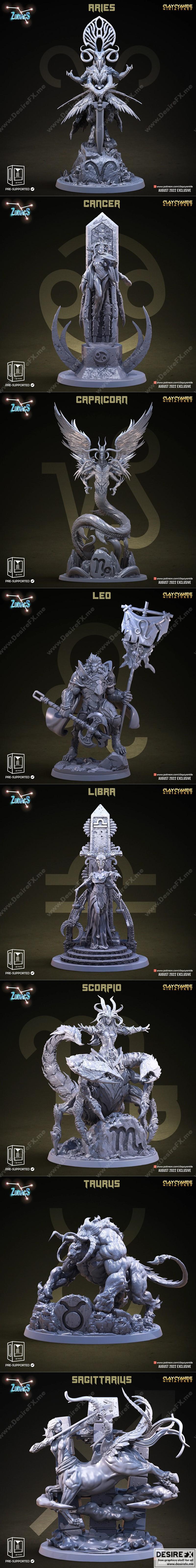 陶瓷氰化物迷你模型——西方星座3D打印模型|Clay Cyanide Miniatures – Western Zodiacs – 3D Print Model STL