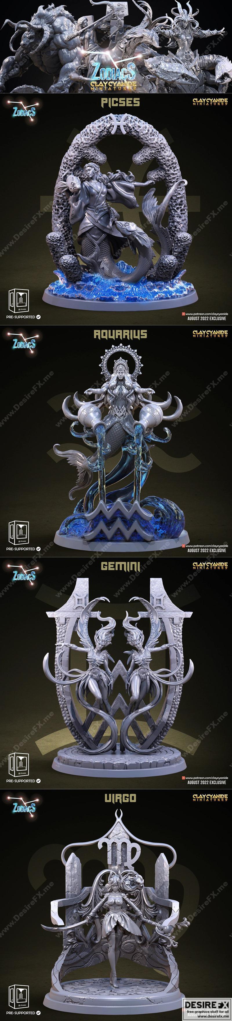 陶瓷氰化物迷你模型——西方星座3D打印模型|Clay Cyanide Miniatures – Western Zodiacs – 3D Print Model STL