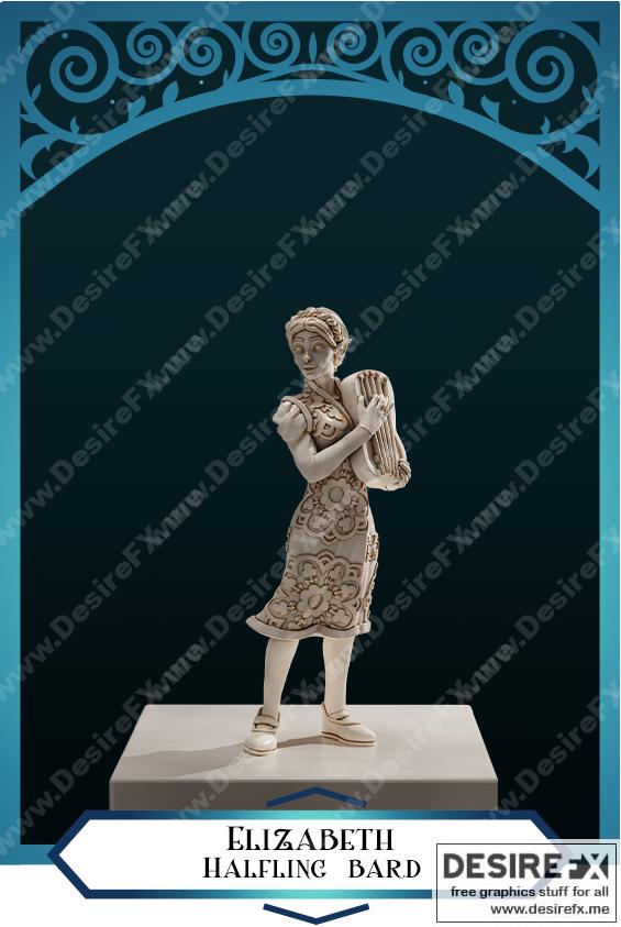 精灵吟游诗人 - 伊丽莎白 - 3D打印模型|Halfling Bard – Elizabeth – 3D Print Model STL
