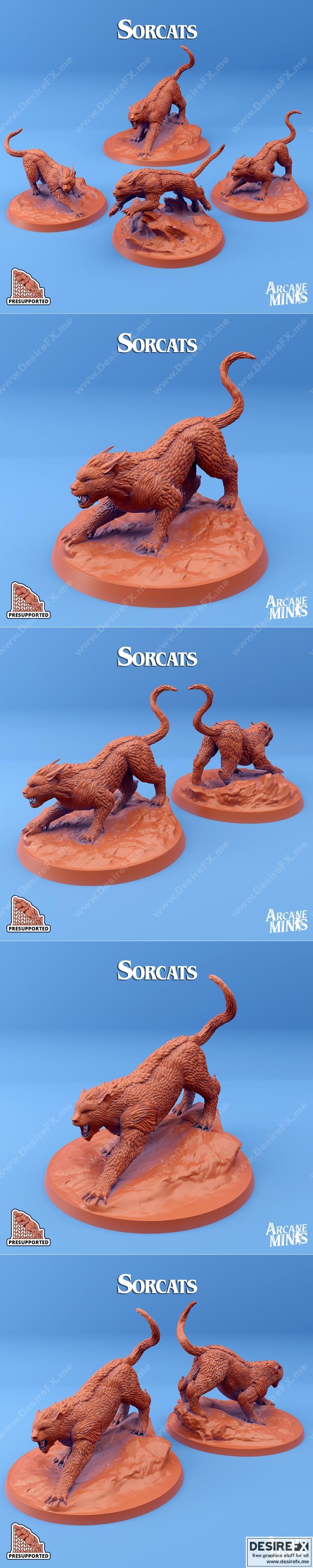 Arcane迷你模型：猫耳精灵3D打印雕塑|Arcane Minis – Sorcats – 3D Print Model STL