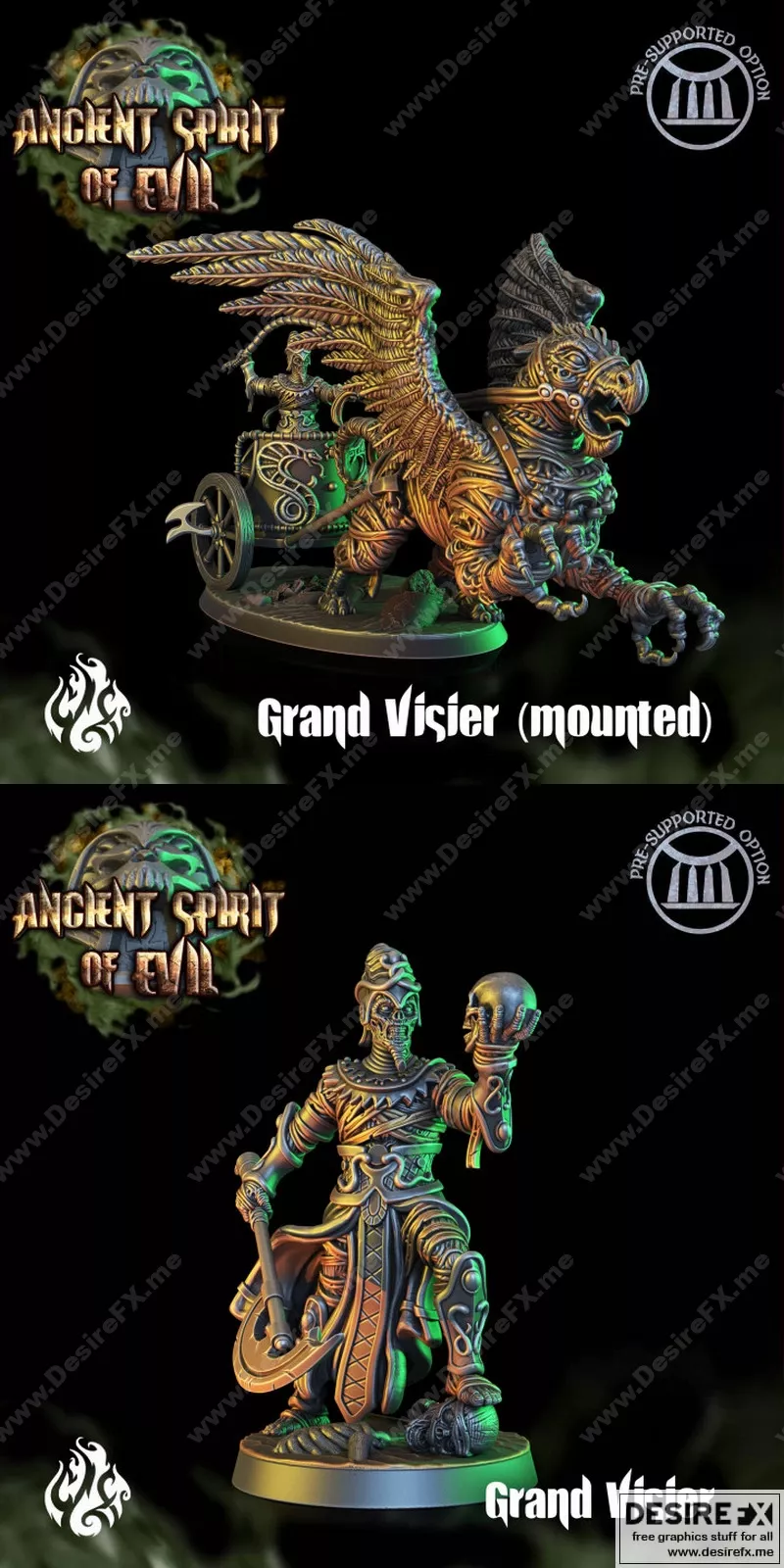木乃伊格里芬战车 3D打印模型|Grand Vizier on Mummy Griffin Chariot – 3D Print Model STL