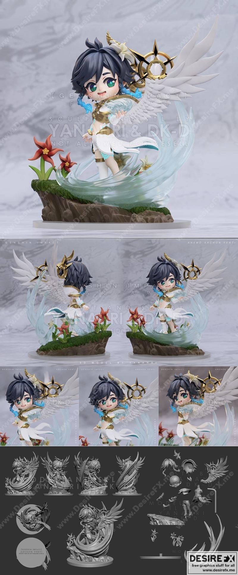 原神 Ventus 可爱萌系 3D打印模型|Genshin Impact Archon Venti Chibi with Special Effect and Base – 3D Print Model STL