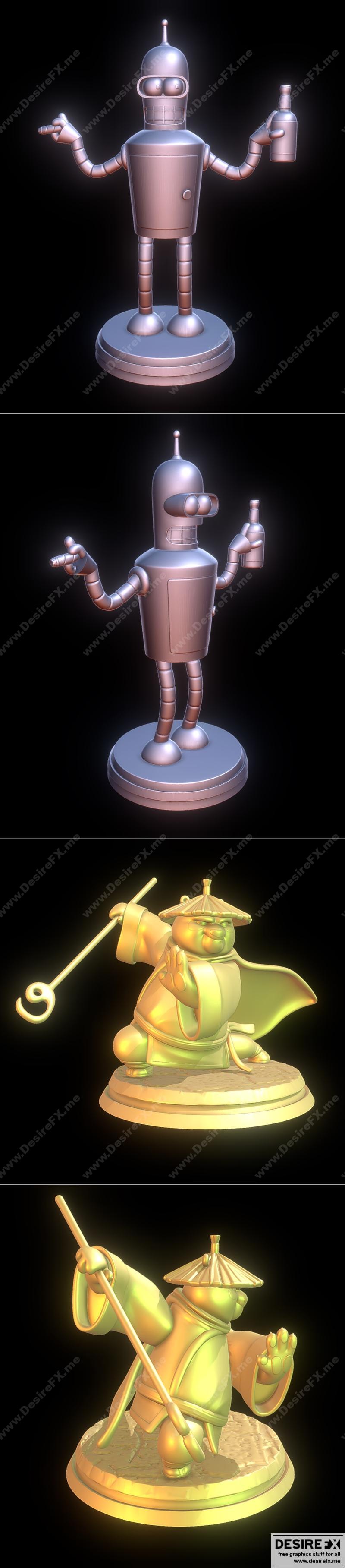 弯道龙与功夫熊猫：传奇武者3D打印模型|Bender Bending Rodríguez and Po The Legendary Warrior Kung Fu Panda – 3D Print Model STL