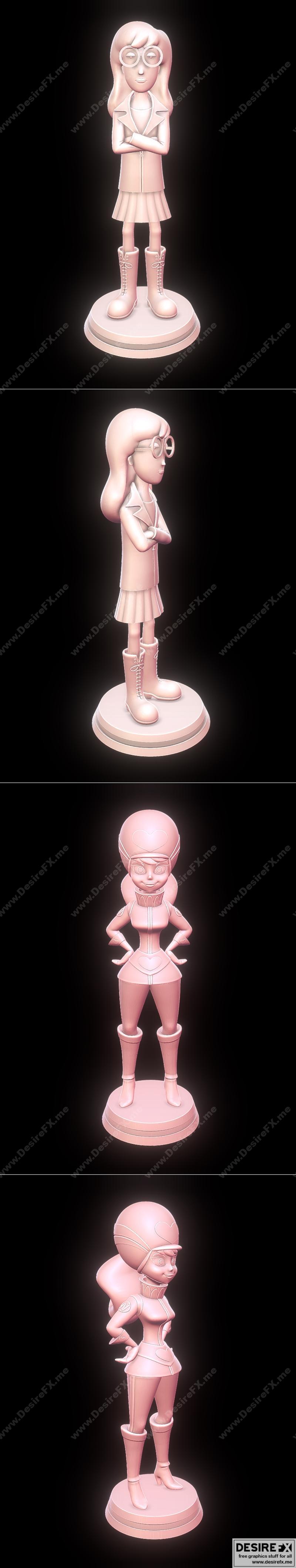 疯狂赛车：达莉娅·莫根多弗尔与佩内洛普·皮斯特波角色3D打印模型|Daria Morgendorffer and Penelope Pitstop – Wacky Races 2017 – 3D Print Model STL