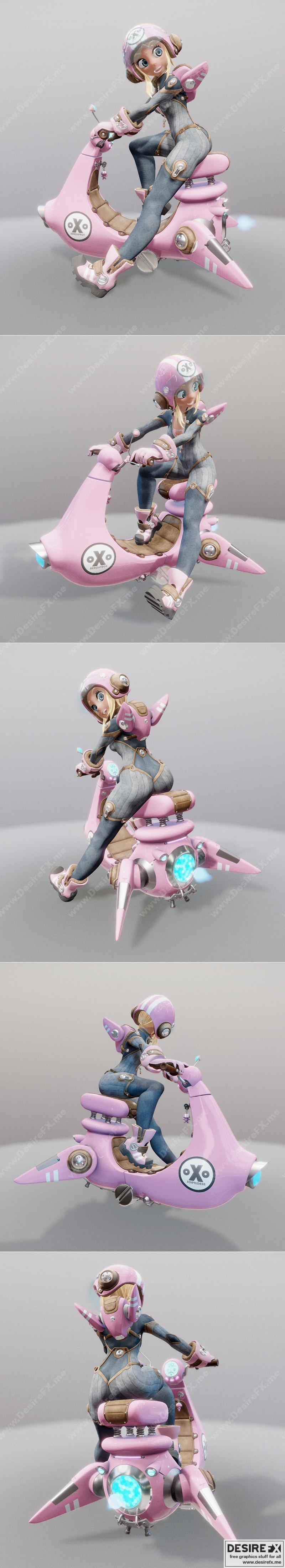 科幻少女滑板车——3D打印模型|Sci-fi Scooter Girl – 3D Print Model STL