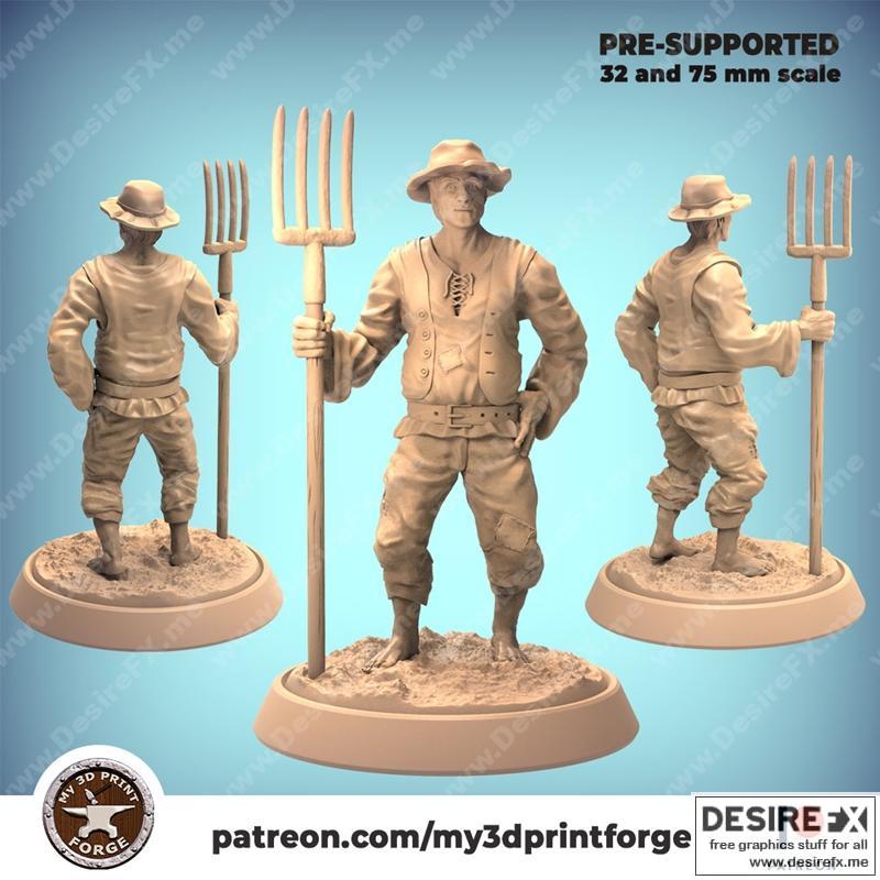 My3DPrintForge - 农夫持长柄叉模型 STL|My3DPrintForge – Farmer with pitchfork – 3D Print Model STL