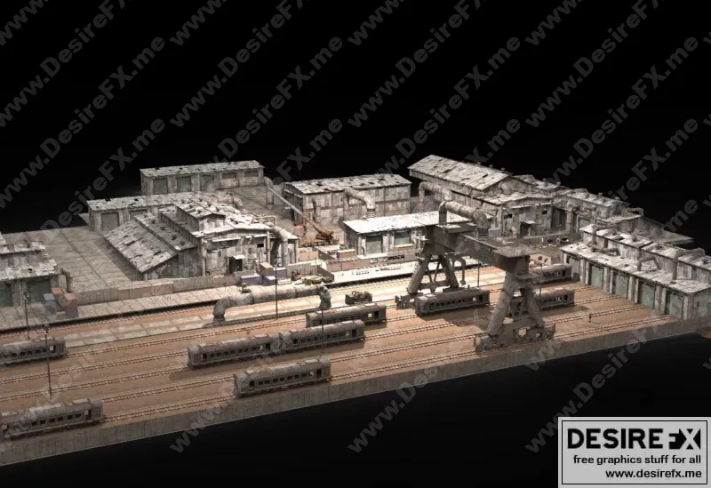 无机车列车模型（车厢编组）3D打印作品|Station with vagons train (no locomotive) – 3D Print Model STL