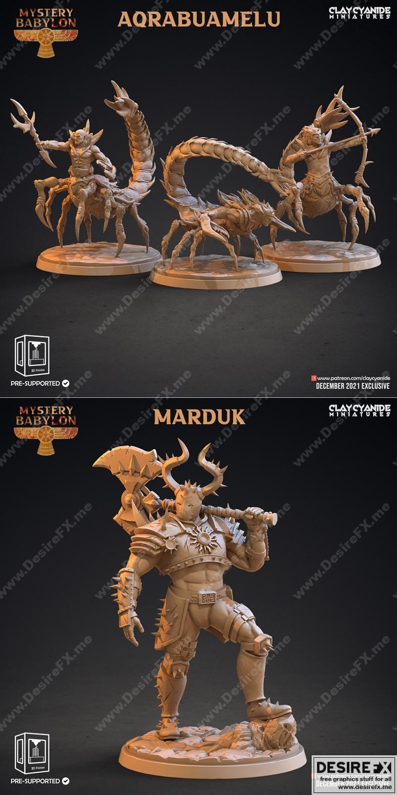 克莱因氰化物迷你模型——阿克拉布卢、马尔都克 3D打印雕塑|Clay Cyanide Miniatures – Aqrabuamelu, Marduk – 3D Print Model STL