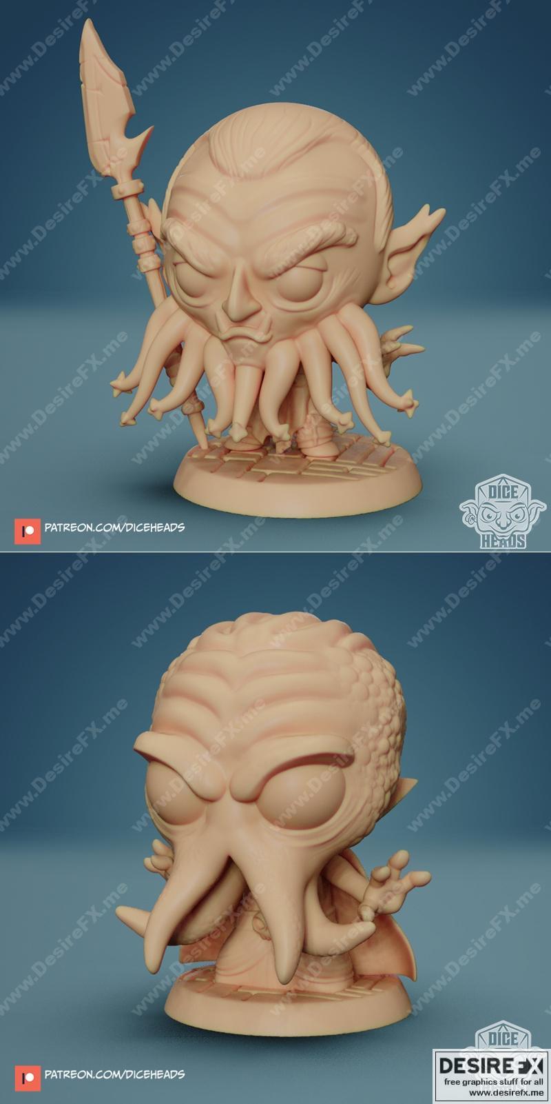 骰子头——心灵吞噬者与山羊胡女神 3D打印模型|Dice Heads – Mindflayer and Bearded Devi – 3D Print Model STL