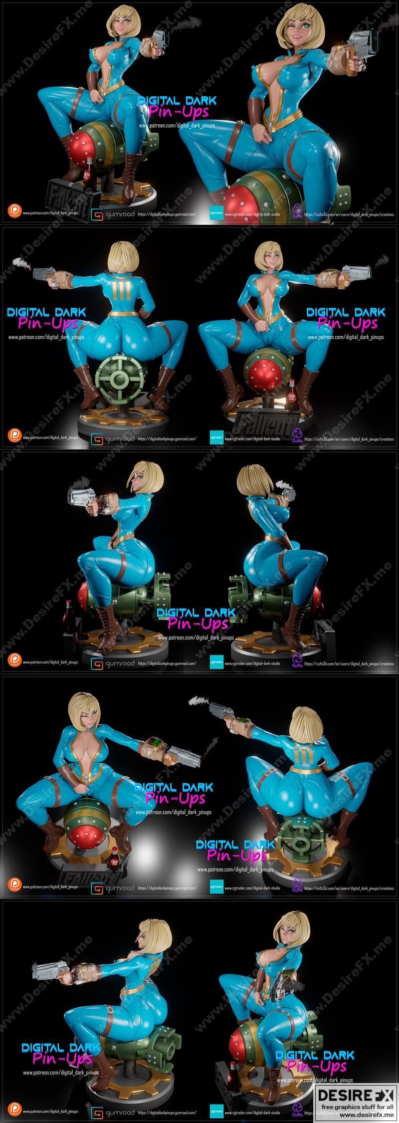 数字暗黑小插画——密室女孩 3D打印模型|Digital Dark Pin-Ups – Vault Girl – 3D Print Model STL