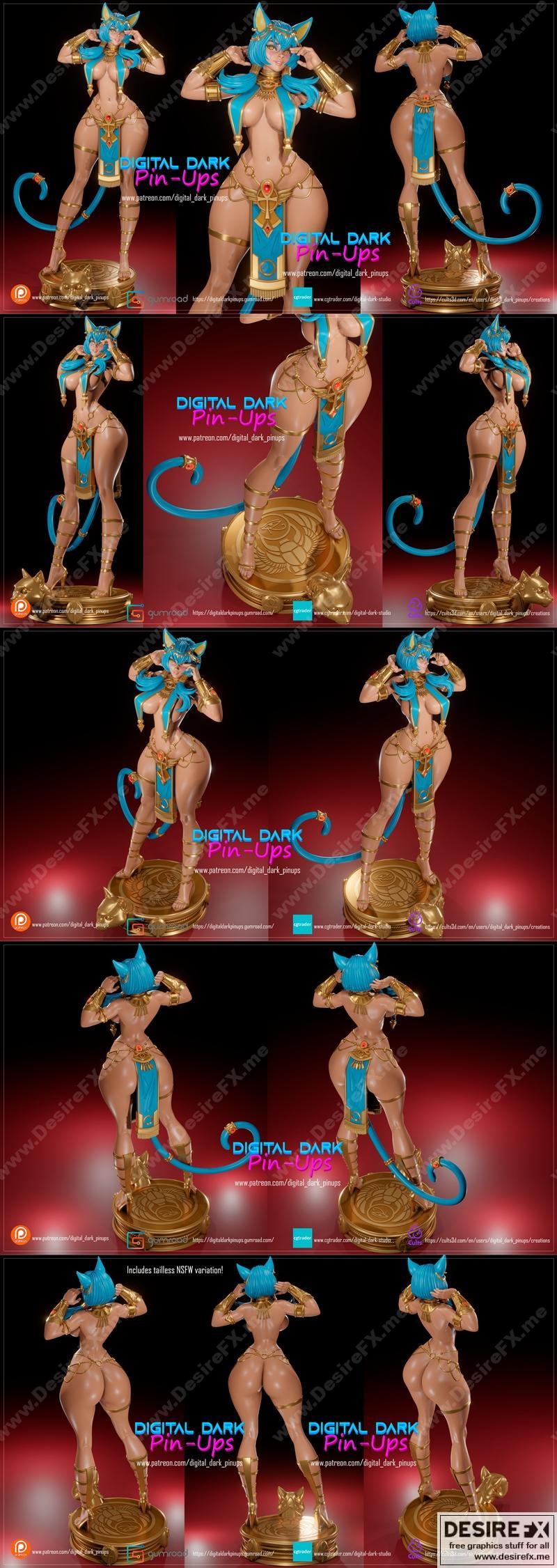 数字暗黑风格埃及猫女——3D打印模型|Digital Dark Pin-Ups – Egyptian Catgirl – 3D Print Model STL