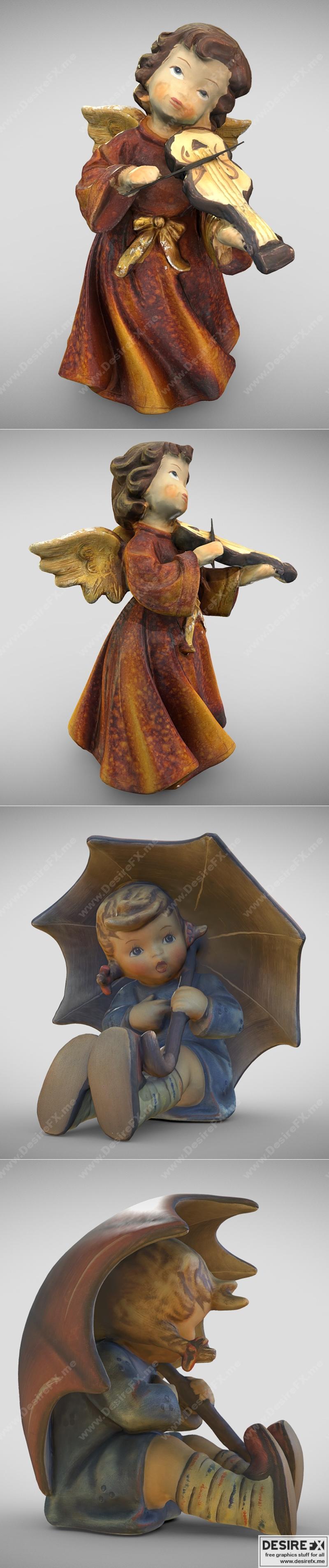 圣诞天使与雨伞少女 3D打印模型|Christmas Angel (Photogrammetry) and Umbrella Girl (Photogrammetry) – 3D Print Model STL