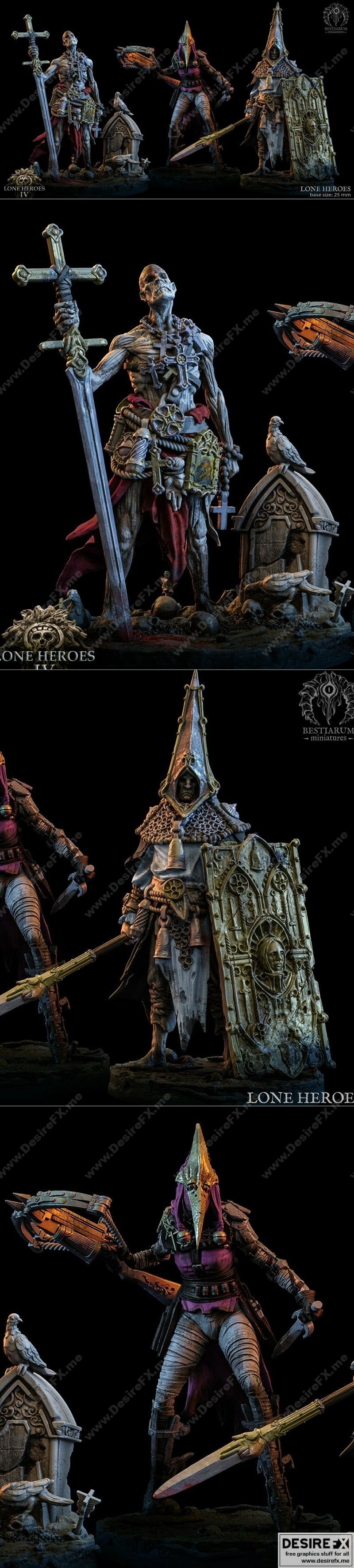 Bestiarum Miniatures 三国英雄四人组 3D打印模型|Bestiarum Miniatures – Lone Heroes IV – 3D Print Model STL