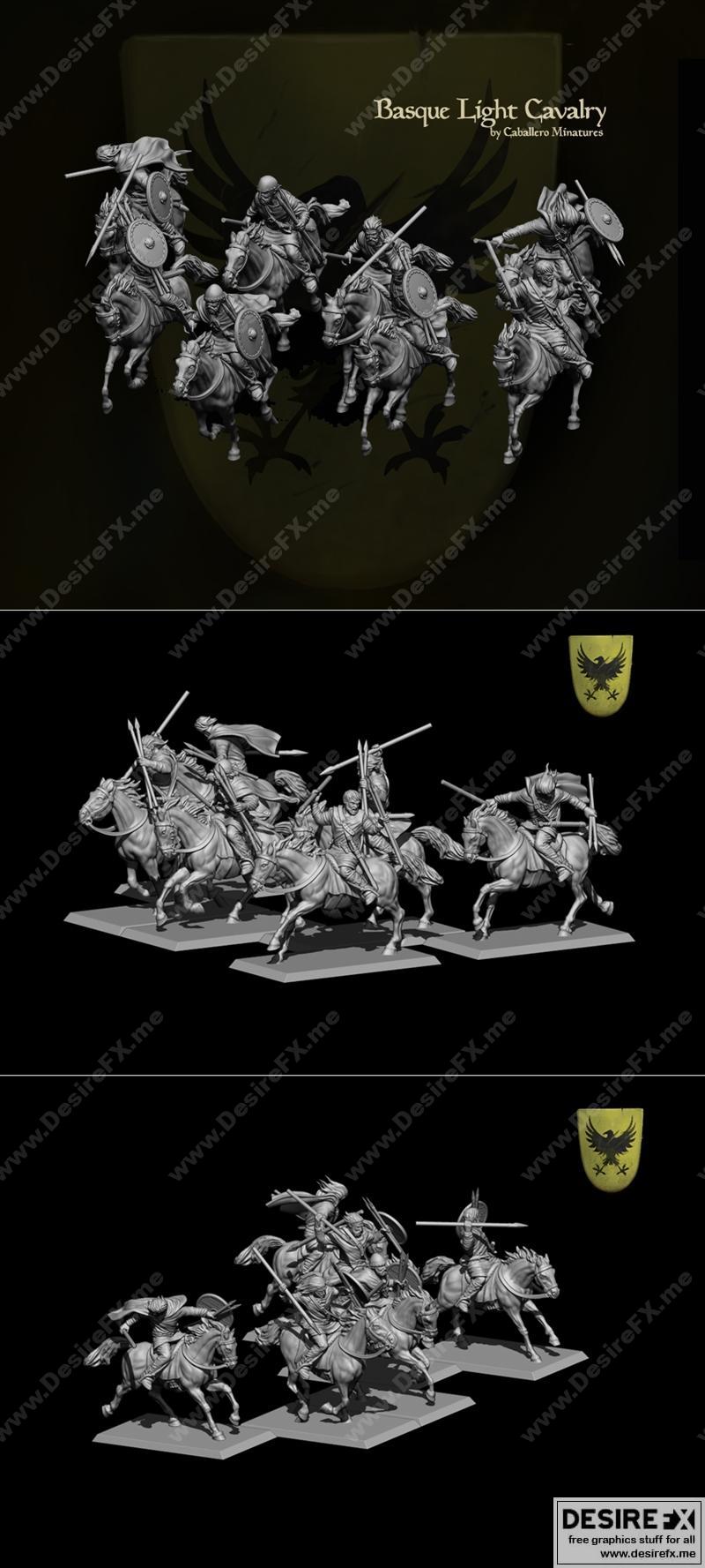 巴斯克轻骑兵 3D打印模型|Caballero Miniatures (Reconquer) – Basque Light Cavalry – 3D Print Model STL