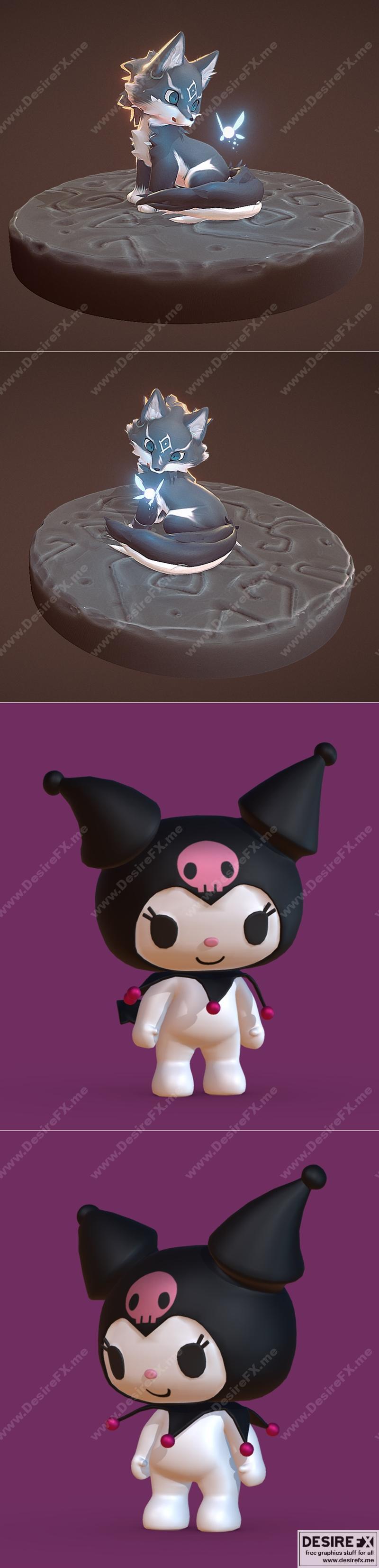 3D打印模型：小狼与黑米——来自《求求了，我的旋律》的角色精品|Wolf Link young and Kuromi from Onegai My melody – 3D Print Model STL