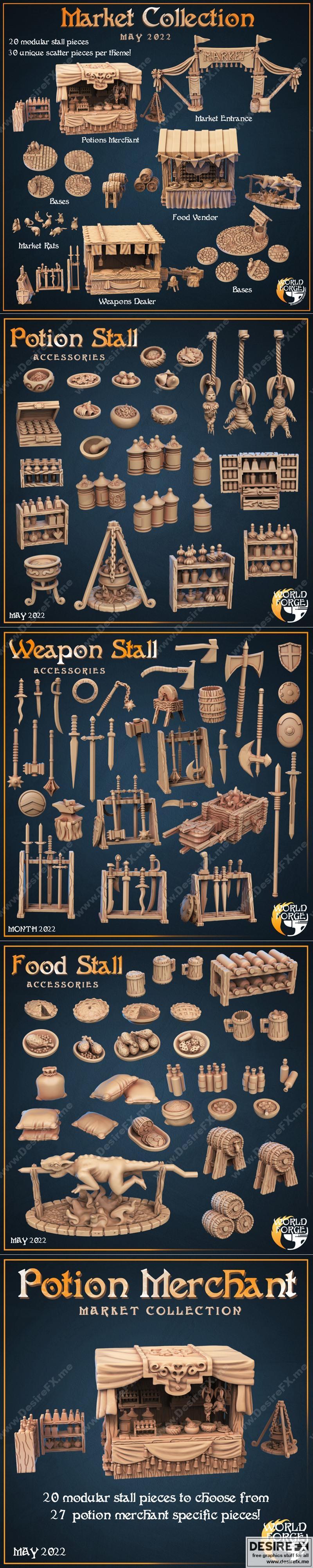 世界锻造迷你模型——金叶市场系列3D打印模型|World Forge Miniatures – The Goldenleaf Market Collection – 3D Print Model STL
