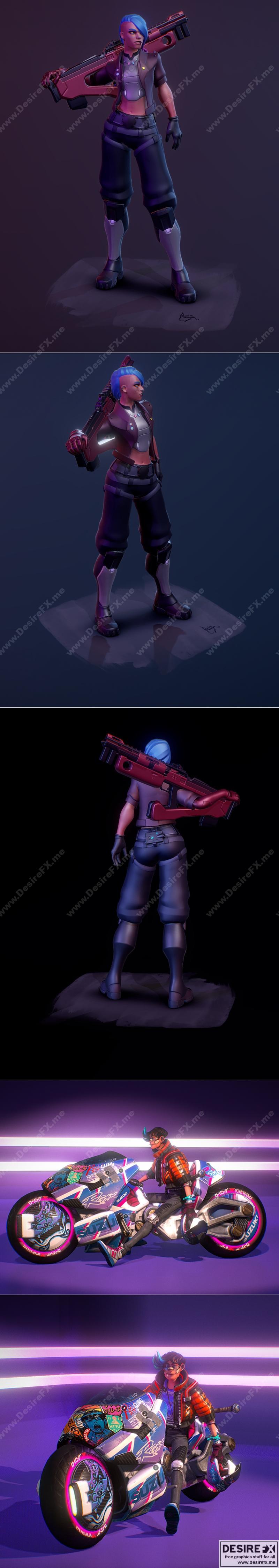 赛博朋克角色模型与阿基拉骑手——3D打印模型STL|Cyber Punk Character Model and Akira Biker – 3D Print Model STL