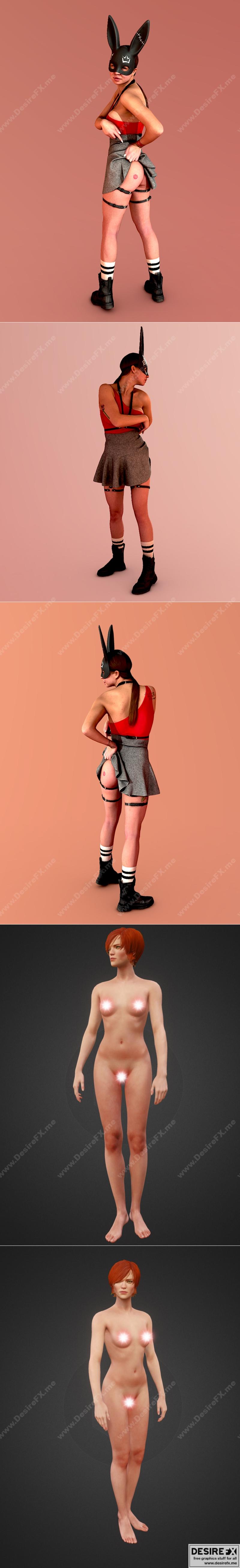 红发女战士3D打印模型|Bunny Robber and Other Naked Redhead – 3D Print Model STL