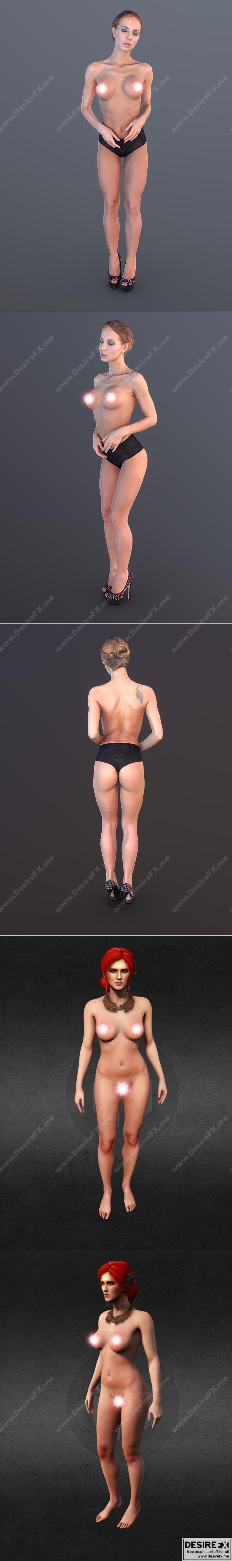 赤发女神摆姿3D打印模型|Nude Girl Posing and Red Head Woman Nude – 3D Print Model STL