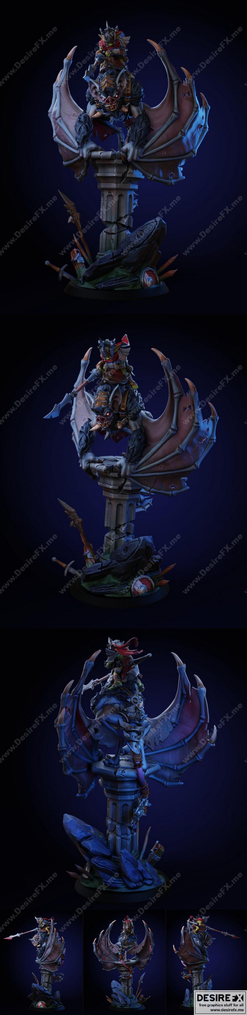 纳哈里与小森——兽人骑蝠模型 3D打印版|Nahari and Komori – Goblin Batrider – 3D Print Model