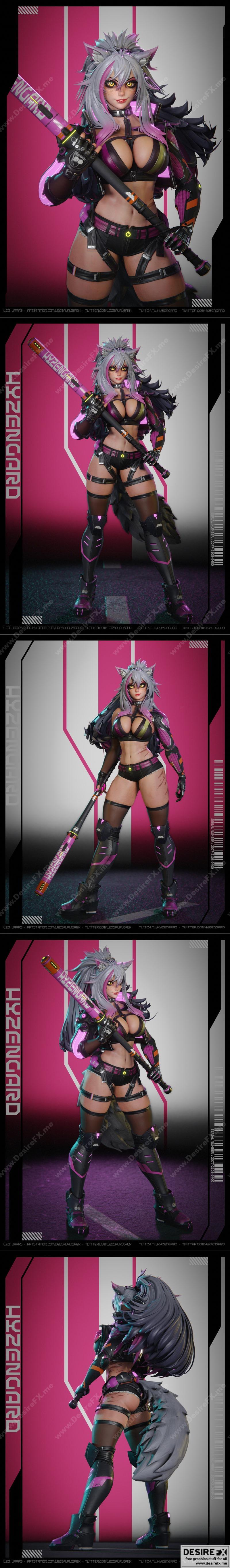 Hyzengard cyberpunk狼女 3D打印模型|Hyzengard – Cyberpunk Wolf Girl – 3D Print Model STL
