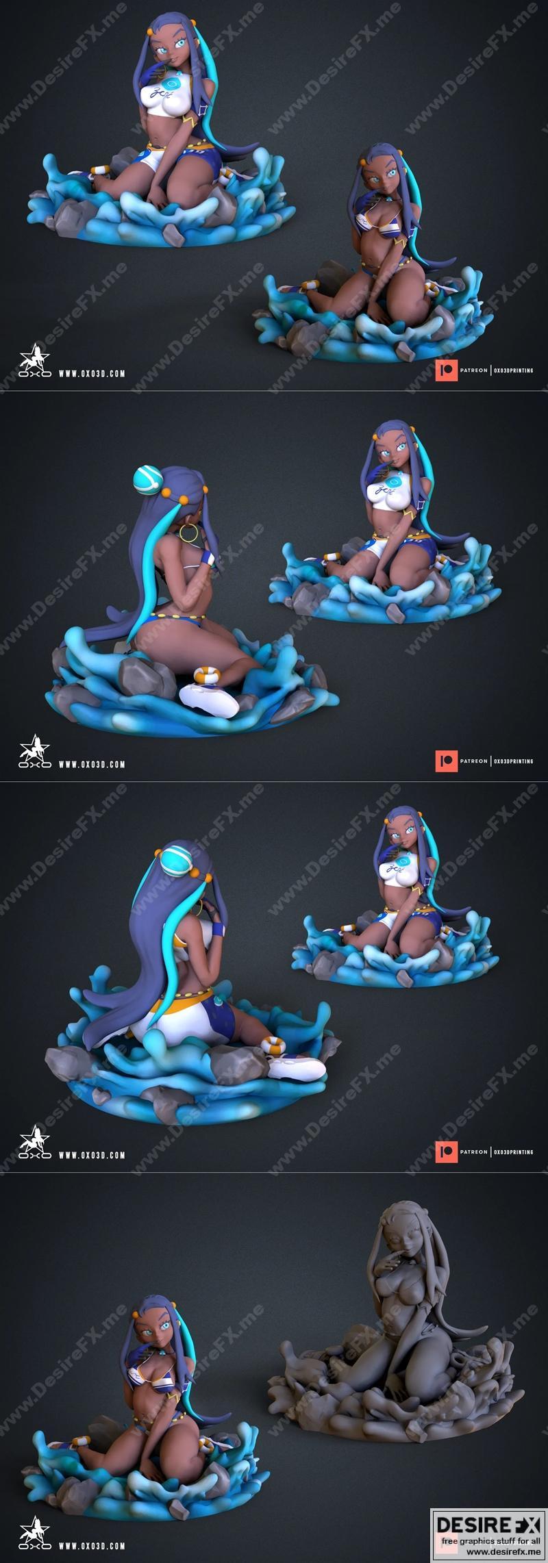 宝可梦动漫厚实女孩标准款及比基尼角色-姿态02 3D打印模型|Nessa Pokemon Anime Thick Girl Standard and Bikini – Pose 02 Pop Collectible – 3D Print Model STL