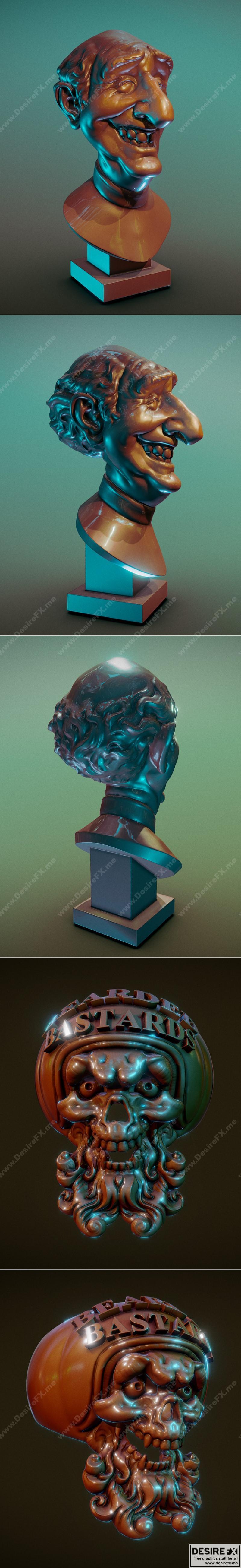 高精度微笑模型与胡须暴徒环状头骨——3D打印模型|Smiley (High Poly) and Bearded Bastards Ring Skull – 3D Print Model STL